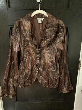 Vintage Alberto Makali Bronze Metallic Crinkle Ruffle Jacket Size L